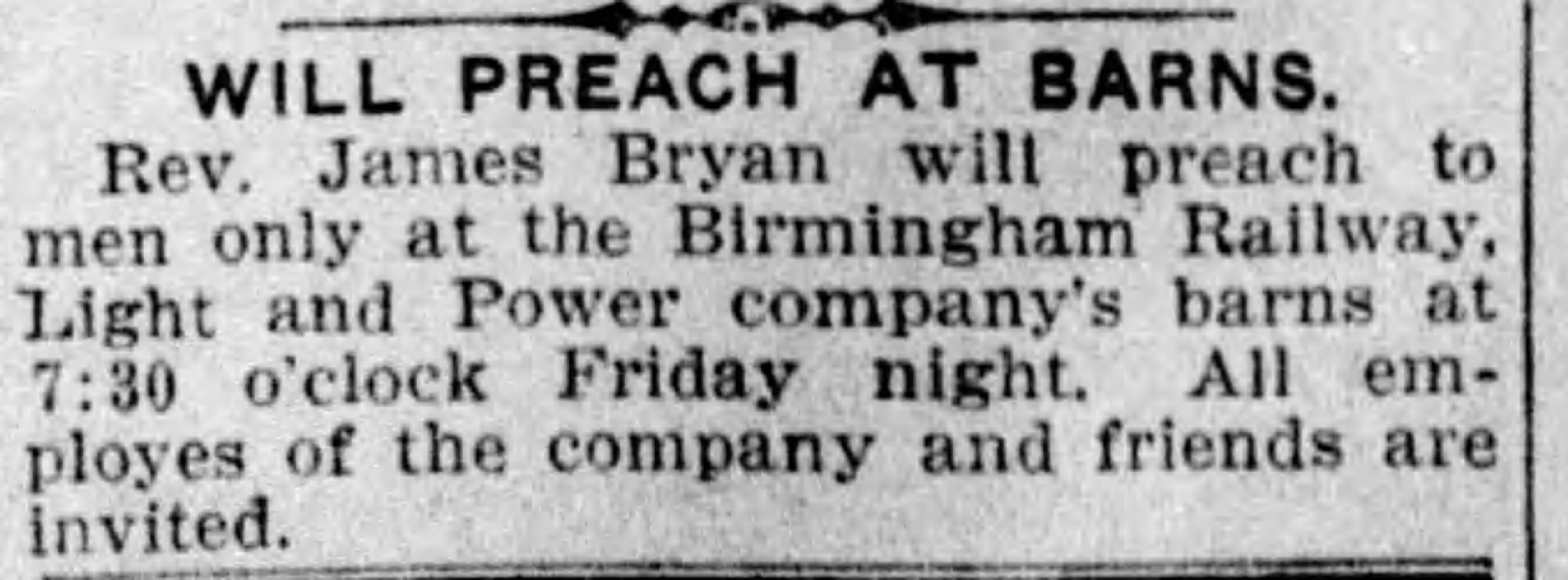 Will Preach At Barns